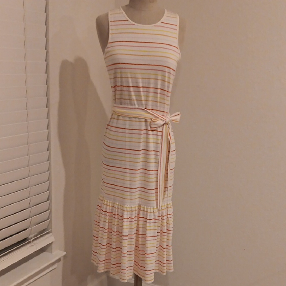 J. Crew Sleeveless Striped Midi Dress in White with Pastel Stripes